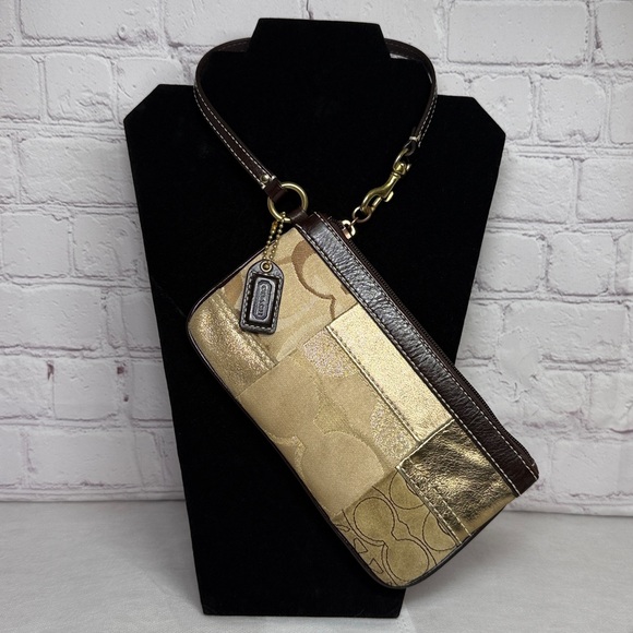 Coach Handbags - Vintage Y2K Coach Patchwork Wristlet Metallic Brown Suede Brass Hardware Clean